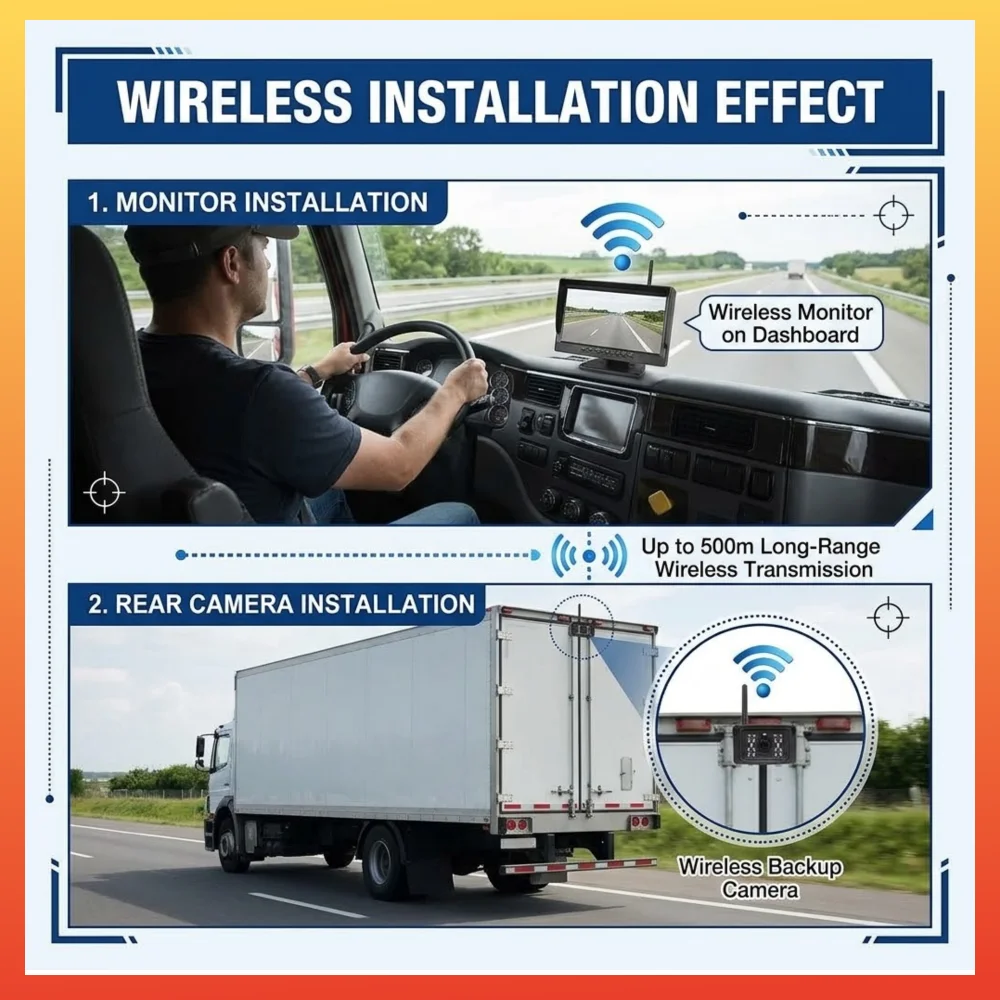 Wireless 10.1-inch AHD Monitor Touchscreen Dash Cam with Infrared Night Vision and Rearview Camera , Suitable for Trucks, Buses