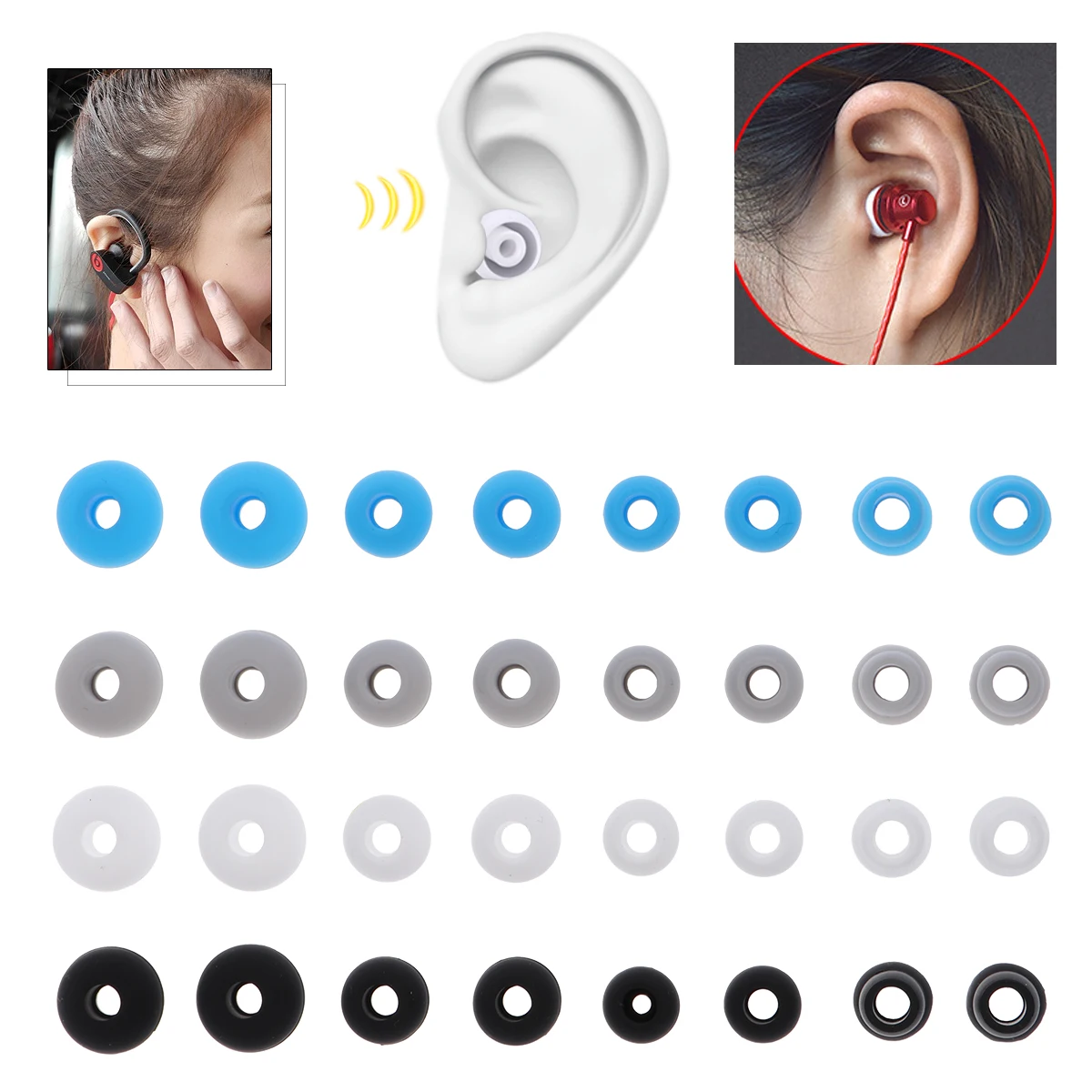

32pcs Silicone Earphone Caps Comfortable Replacement Earbuds Covers For Running Music Calling Fit Compatible With 3 Black White