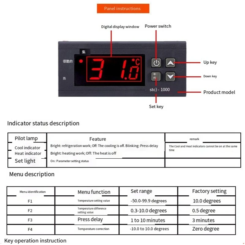 インキュベーター用デジタルサーモスタット,温度コントローラー,加熱および冷却リレー,DC 24V,STC-1000