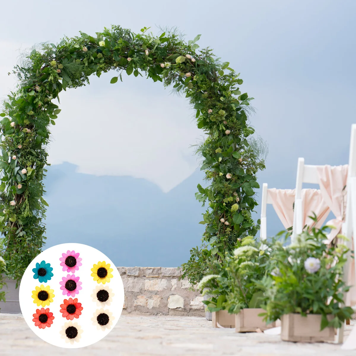 10 Uds decoración de girasoles flores de imitación accesorio DIY cabeza de guirnalda Artificial falsa