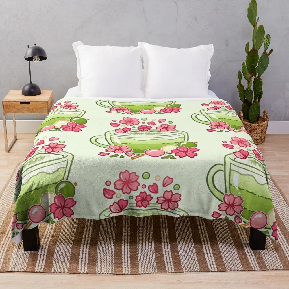 

Sakura Matcha Tea Throw Blanket Moving Multi-Purpose Blankets