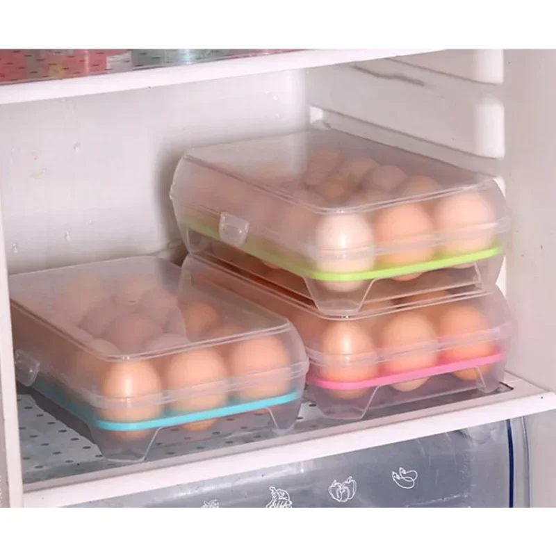 Fresh Keeping 15 Grid Transparent Egg Refrigerator Storage Box Portable Outdoor Anti-collision Plastic Egg Box Food Container