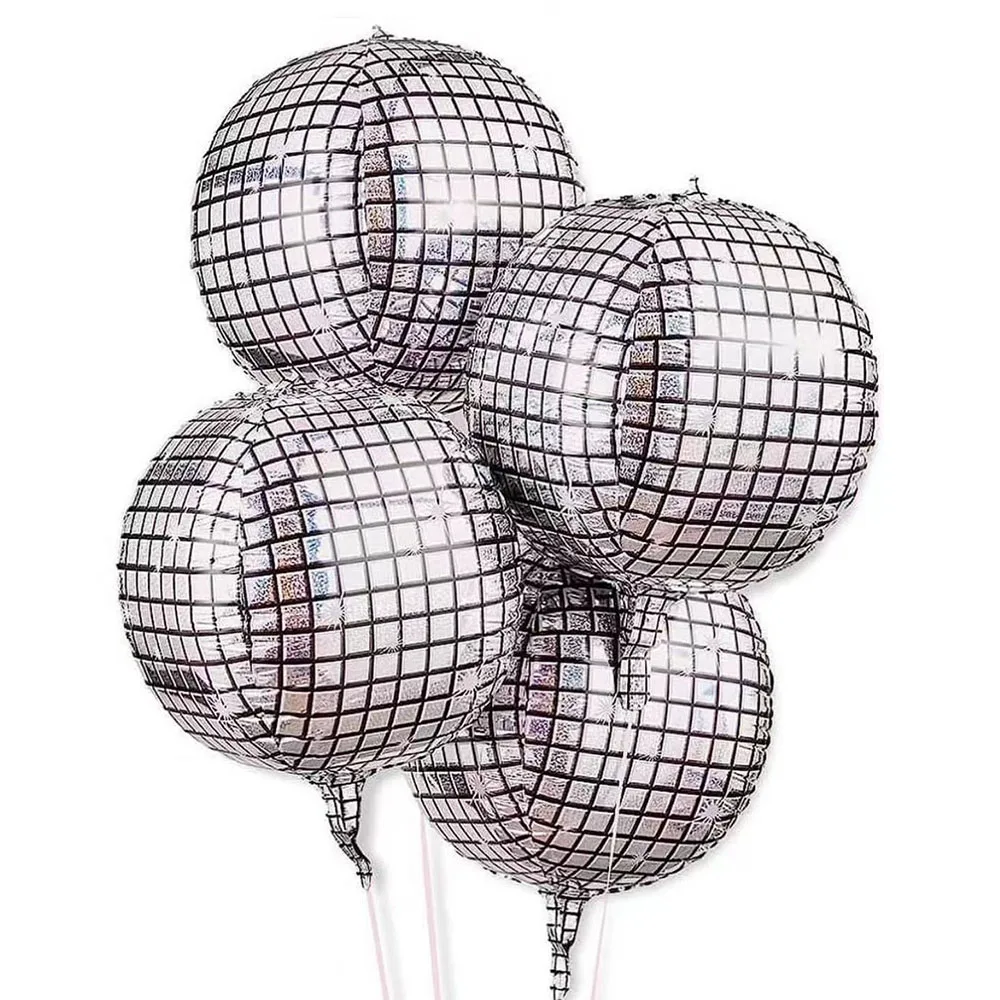 

4Pcs 22inch Disco Foil Balloons Aluminum Mylar Balloons 4D Disco Party Ballons Silver Metallic Mirror Disco Balloon Party Supply