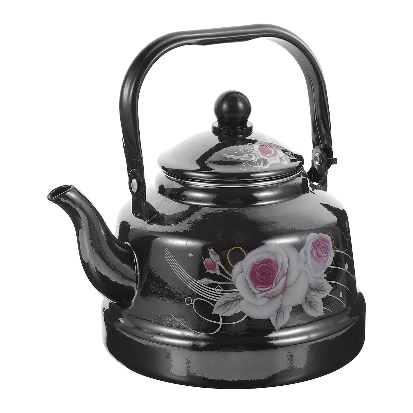 

Retro Style Black Enamel Water Kettle Household Kitchen Teakettle Practical Easy Clean Pot Enamel Teapot