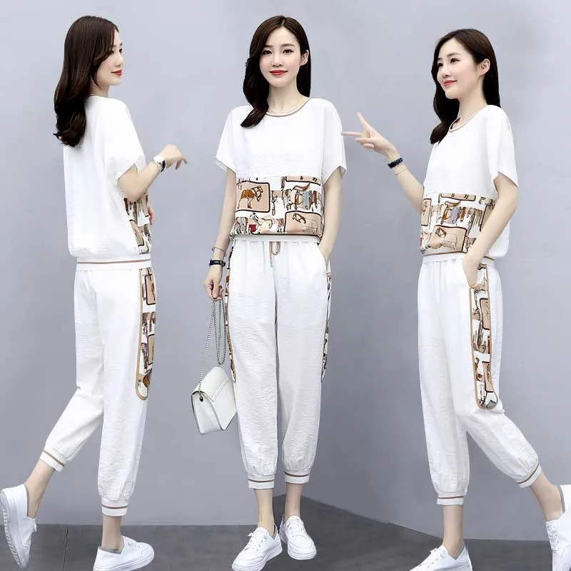 

Fashionable Sporty Casual Women's Two-Piece Set Slimming Youthful Looking Summer Clothing Ensemble No Brand Registered Trademark
