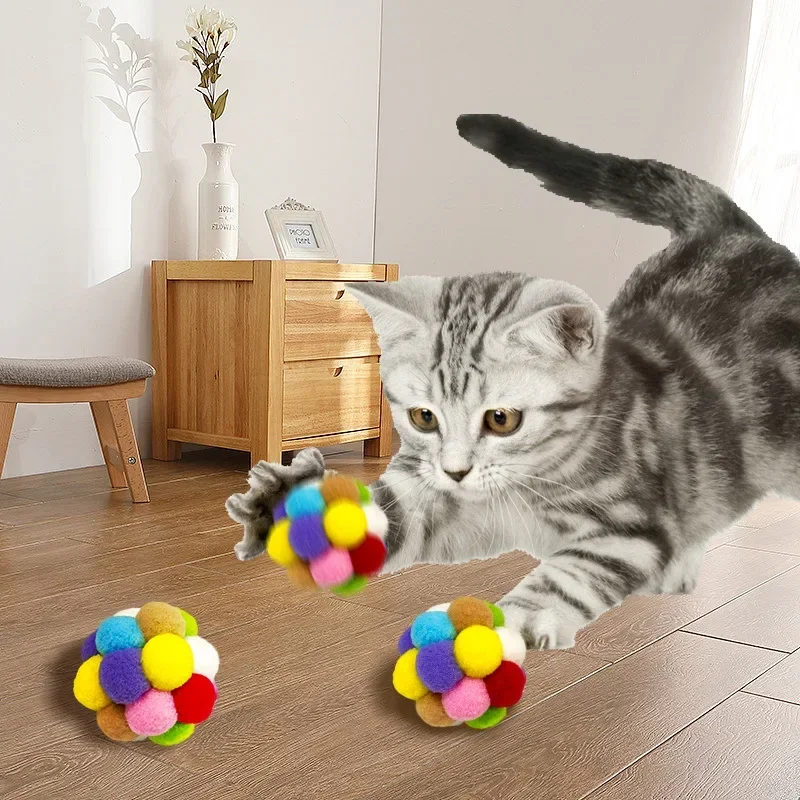 

Colourful Cat Toy Plush Ball Interactive Pet Elastic Bell Self Hi Ball Playing Kitten Seven Colors Woolen Ball Cat Accessories