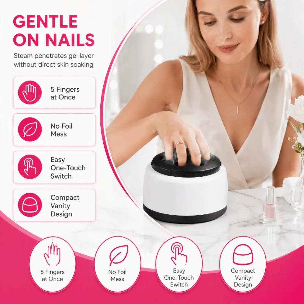 Plastic Nail Polish Remover Machine White Steam Technology Electric Nail Steamer 36W Power Automatic Working