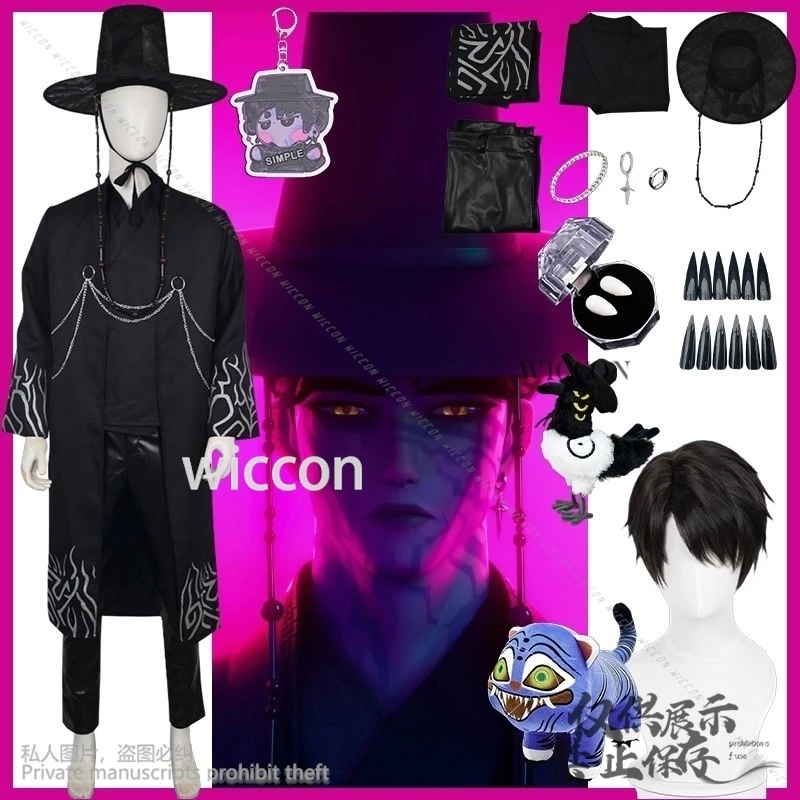 

Saja Boy Косплей Аниме Фильм Kpop Demon Jinu Готический Костюм Корейский Идол Длинная Черная Униформа Шляпа Татуировка Опора Красивый Хэллоуин 코스프레