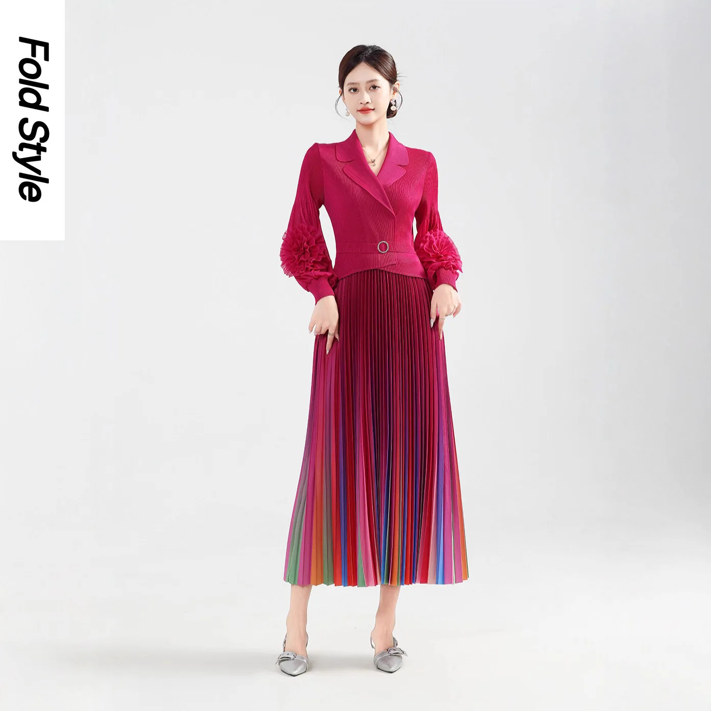 

Miyake Fold, новое свободное радужное постепенное изменение платья, темпераментное модное универсальное платье, новинка осени и зимы 2021, новинка