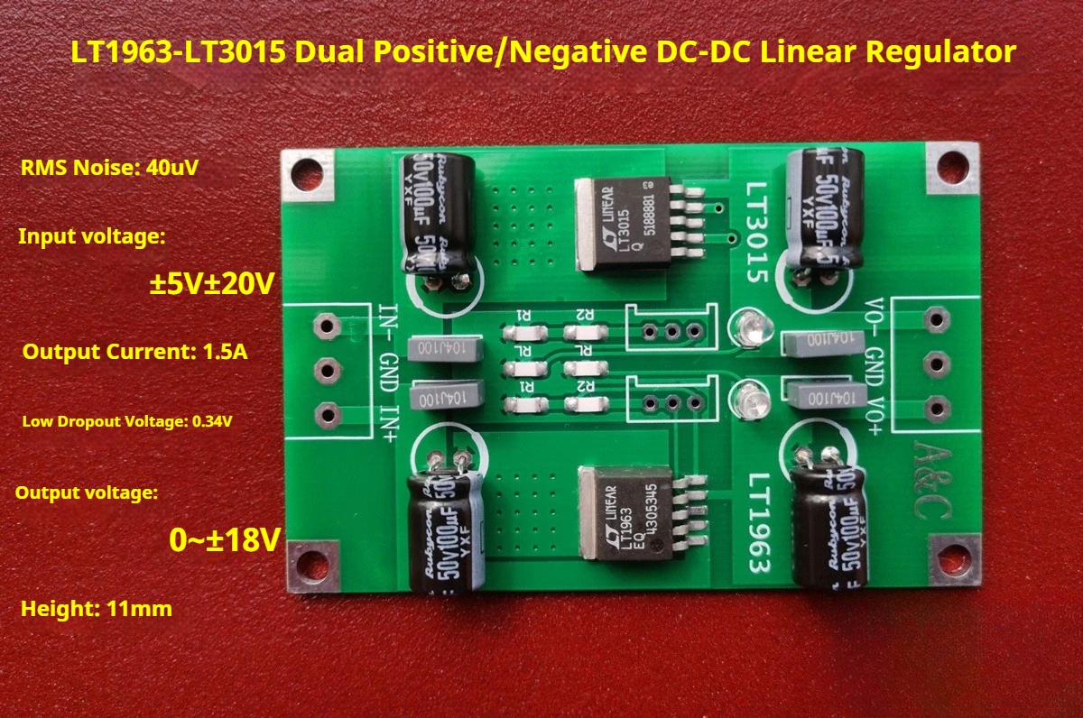 Nvarcher LT1963A/LT3015 module positive and negative voltage DC-DC precision low-noise, linear regulated power supply