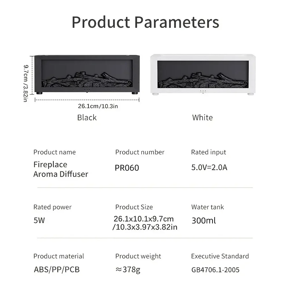 ناشر رائحة مطور 300 مل مع تأثير لهب LED بـ 7 ألوان، موزع روائح الزيوت العطرية ومرطب الهواء، جهاز التحكم عن بعد والمؤقت، العطر