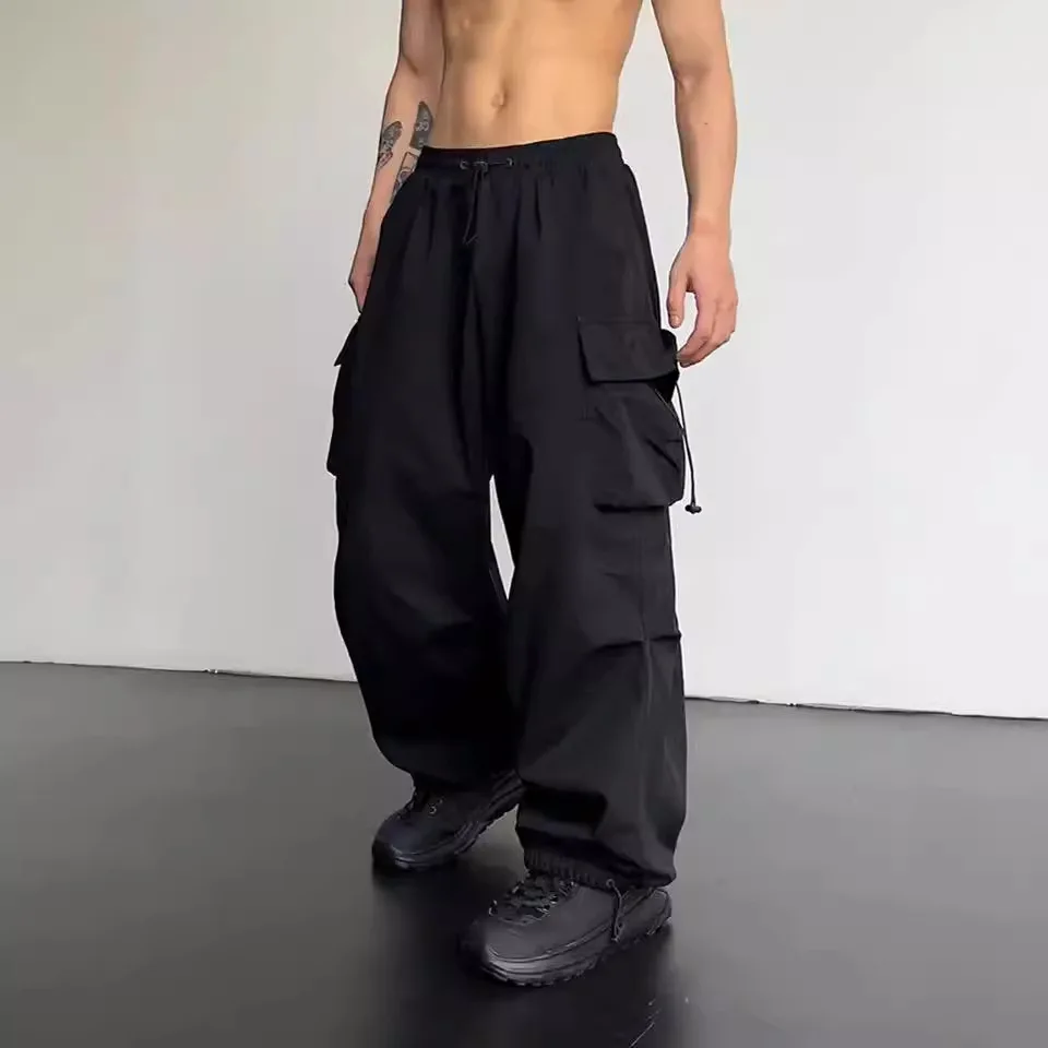 2026 High Waist Wide Leg Casual Sports Long Pants Summer New Quick Drying Work Pants Men's American Parachute Pants