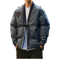 2024 inverno masculino japonês streetwear cityboy solto casual engrossar acolchoado algodão quimono parkas jaqueta de carga casaco quente outerwear