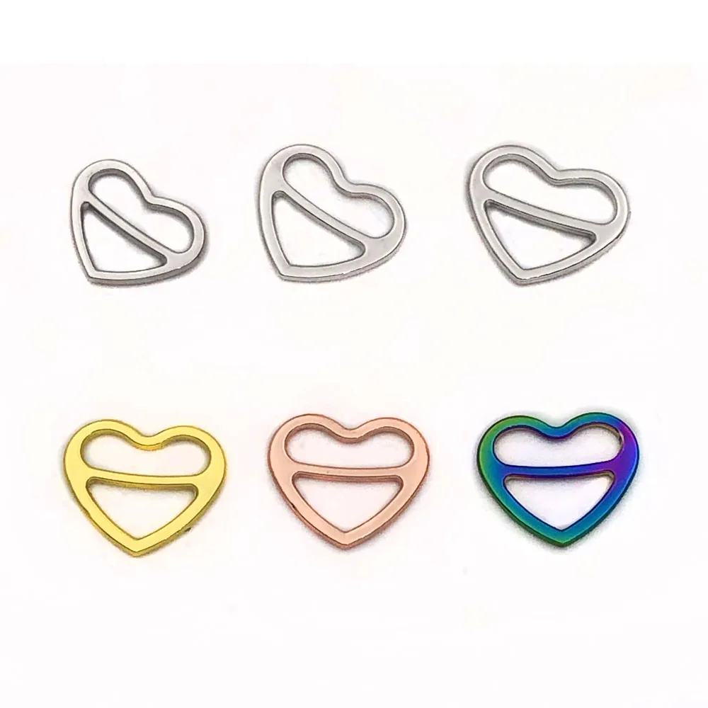 200 Pcs/Lot Bra Sliders Heart Shape Lingerie Strap Adjusters Swimwear Accessory Metal Sewing Notions