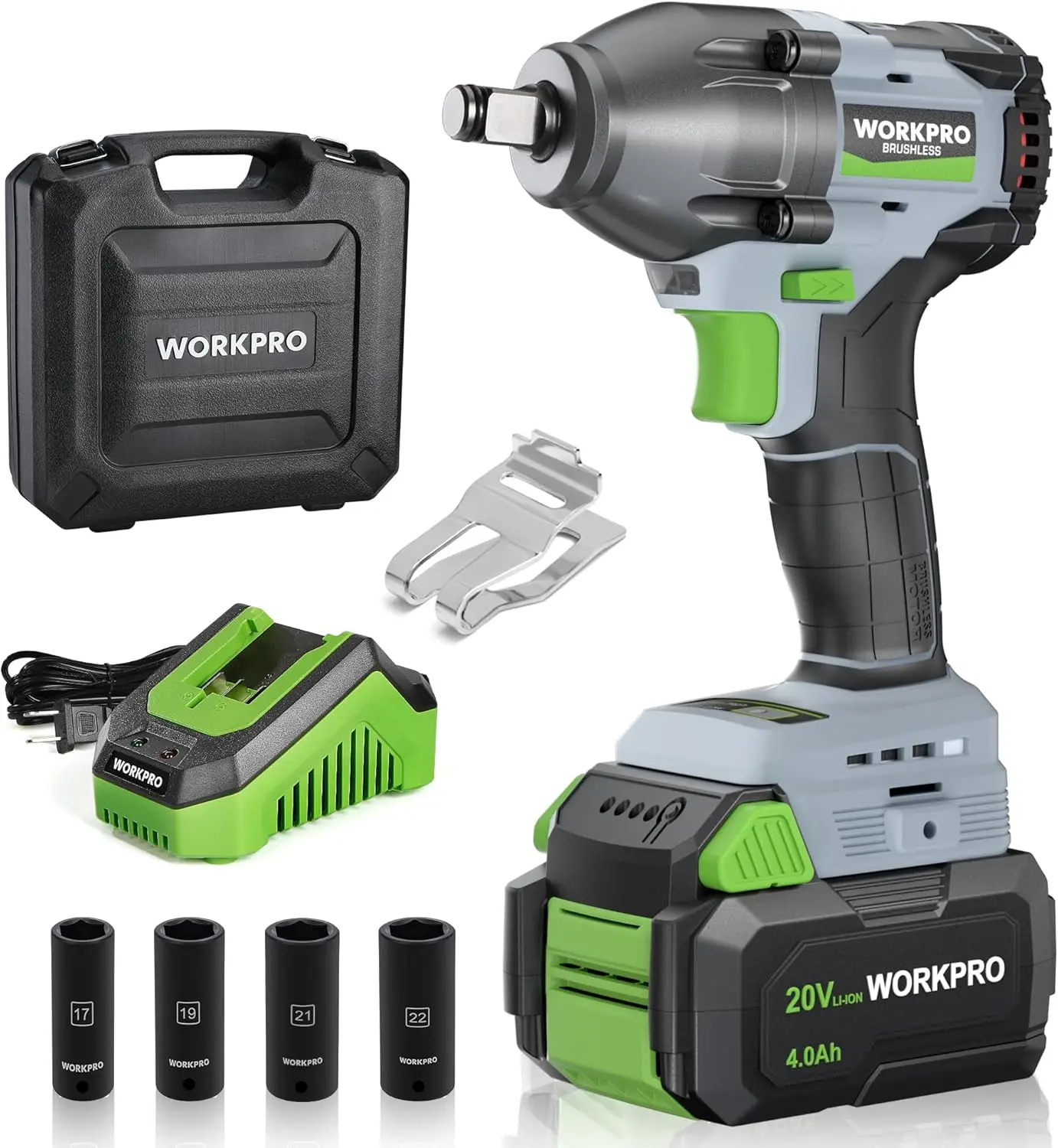 

Cordless Impact Wrench 1/2 inch, 20V Brushless Impact Gun, High Torque 370 Ft-Lbs (500N.M), Variable Speeds, with 4.0 Ah Battery