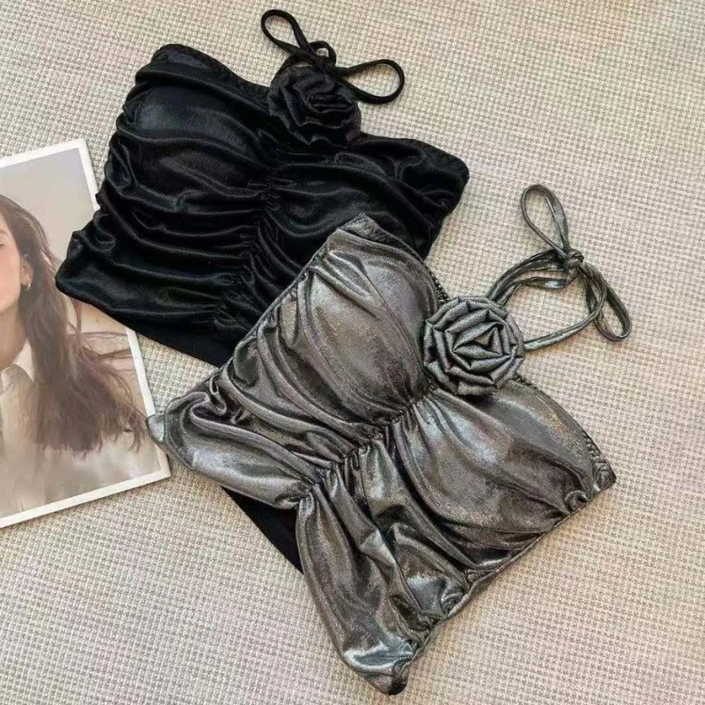 3Dローズフラワーデコレーションローズフラワーキャミソールスパイスガールズスリムフィット社交界スタイルコルセットノースリーブ万能サスペンダーベスト