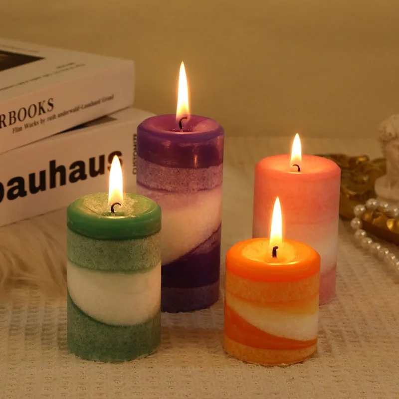 3pcs/set Ice Flower Wax Scented Pillar Candle, Smokeless Long Burning Solid Wax Candles Romantic Decor for Wedding Home Birthday