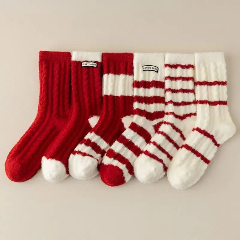 

6 пар осенне-зимних теплых удобных длинных носков-трубочек, модные простые домашние носки-поло, толстые универсальные полосатые женские носки