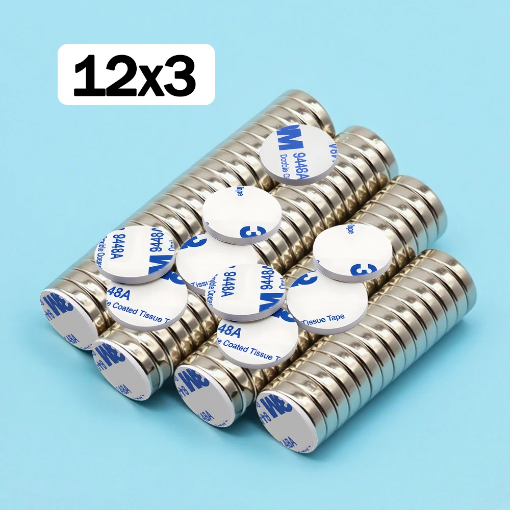 12x3mm Super Powerful Round Neodymium Magnet  With double-sided adhesive Magnet N35 Strong Permanent Magnetic imanes