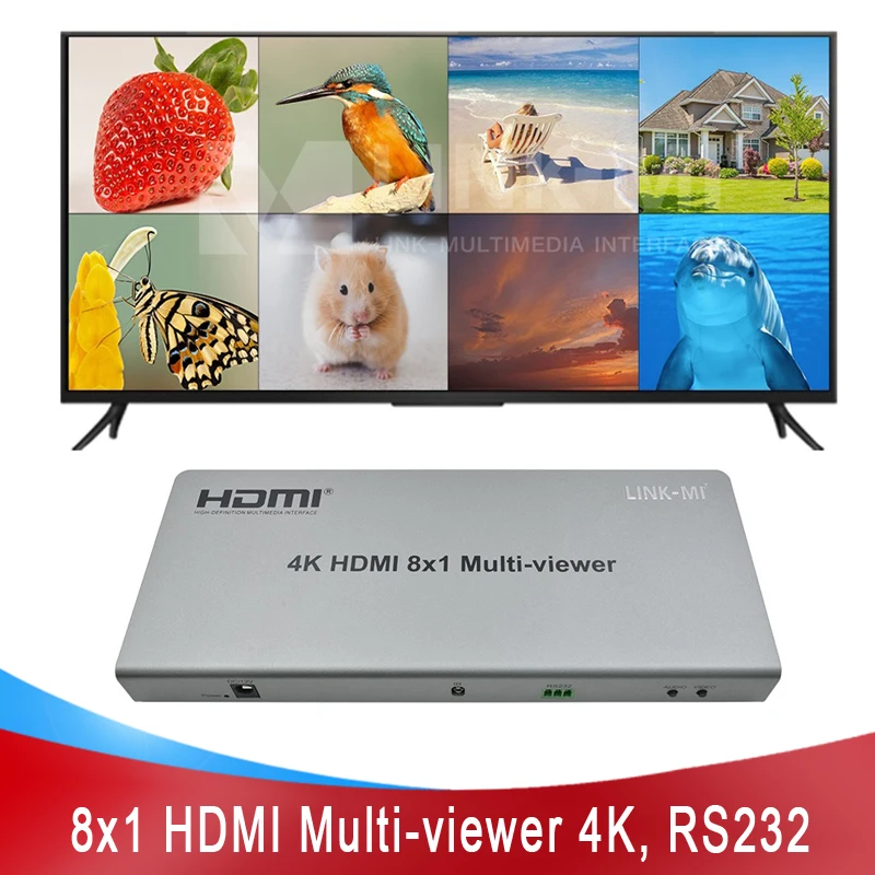 

LINK-MI 4K 8X1 HDMI Multi-viewer with Seamless Switching Support RS232 Control, 1080P 8 in 1 Out HDMI Switch