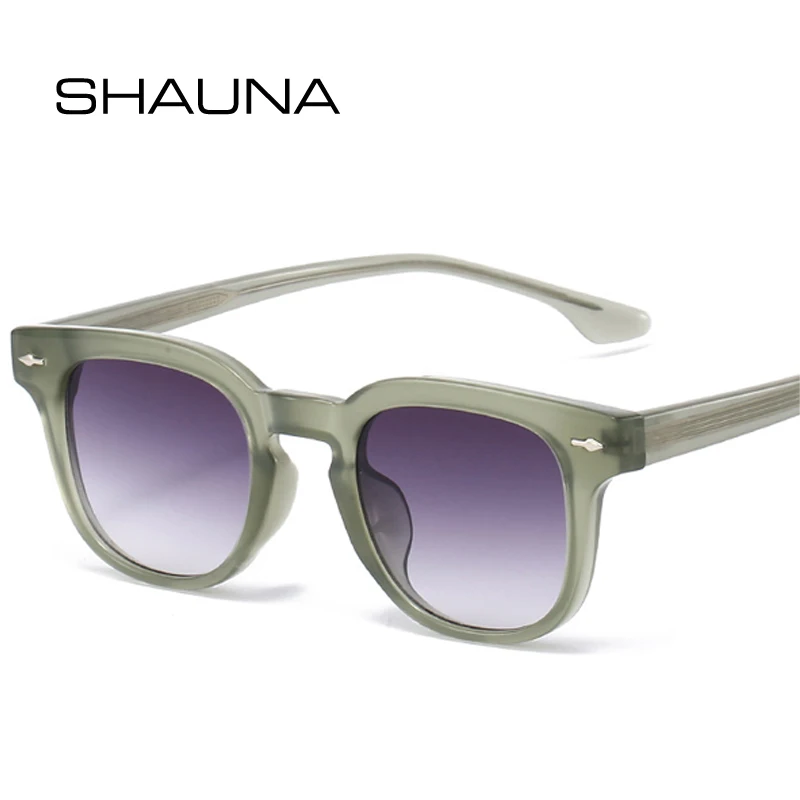 

SHAUNA New Square TR90 Women Sunglasses Shades UV400 Retro Rivets Men Tea Green Outdoor Sun Glasses