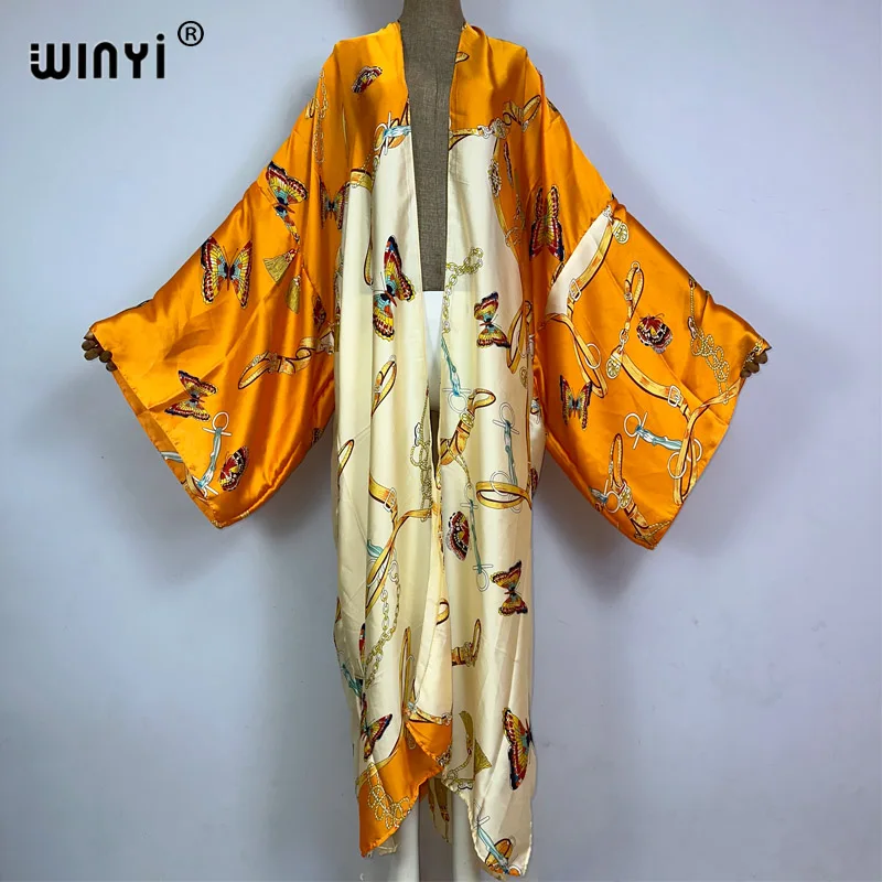 

WINYI summer fashion printing Women Cardigan Loose Long Dress elegant Party Boho Maxi beach Holiday Swimming Cover Up Kimonos