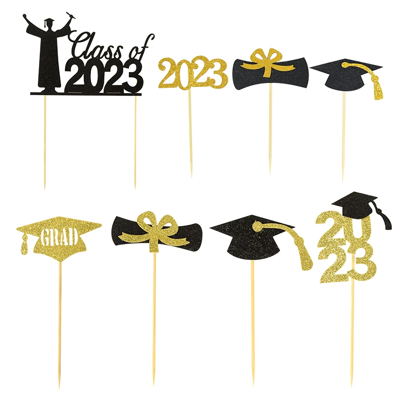 1/4/5/12Pcs Bachelor Cap Cupcake Topper Glitter Transcript Paper Cake Toppers Congratulation Class of 2023 Graduate Party Decor