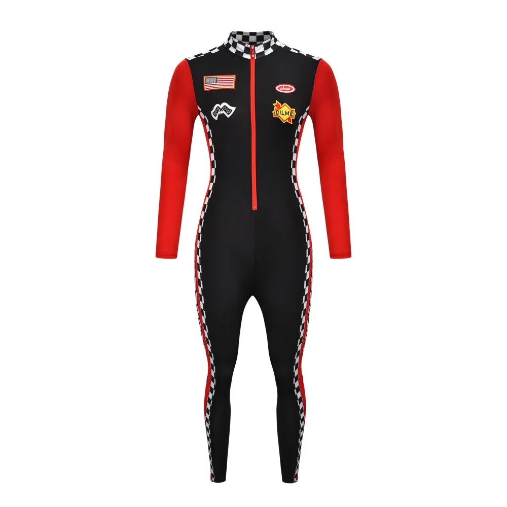 Plus Size Sexy Lange Mouwen Race Car Driver Jumpsuit Racer Racing Meisje Uniform Met Handschoenen Halloween Cosplay Kostuum