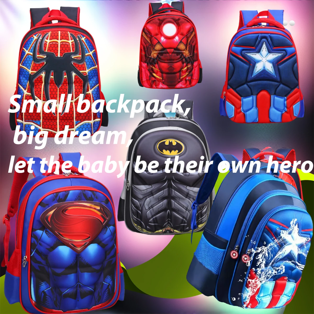 Mochila de dibujos animados de Marvel Batman Spider-Man superman, mochila para estudiantes, mochila escolar para niños, bolsa de viaje impermeable para niños