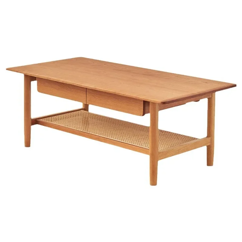 Nordic solid wood coffee table, Japanese simple cherry wood, oak log home, small living room, rattan coffee table