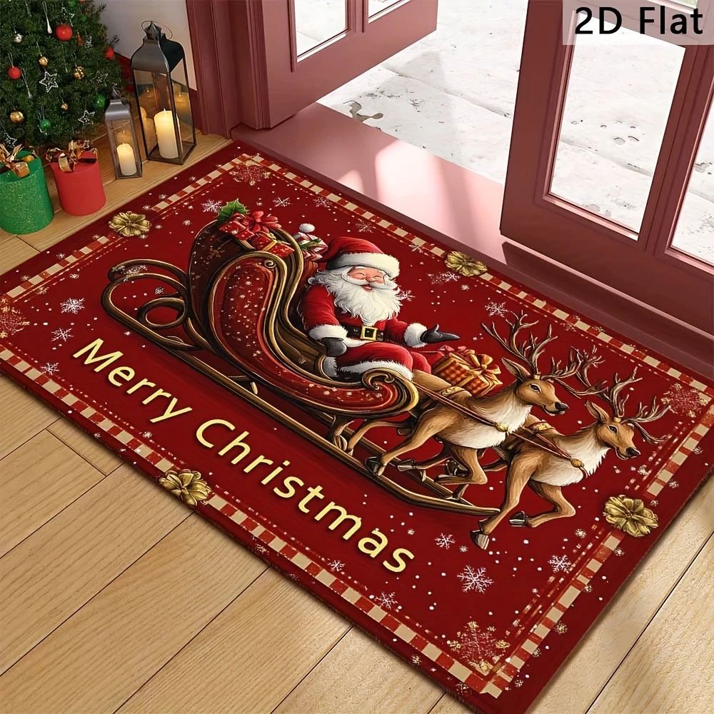 Santa Claus Reindeer Merry Christmas Door Mat camper entry front porch backyard holiday decorative floor mat gift  kitchen rug