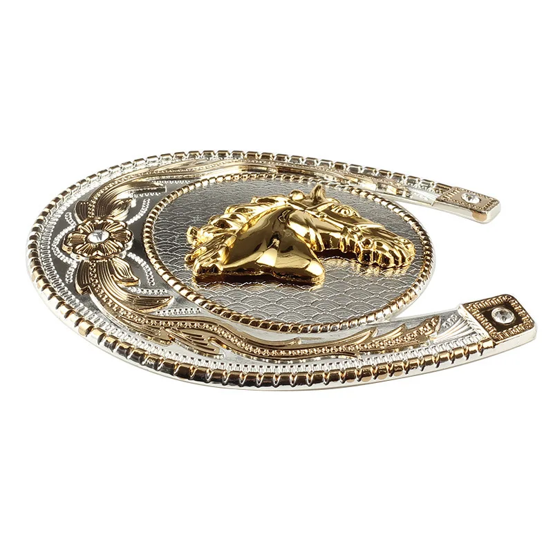 Gold Equestrian Large Belt Buckle Horse Head Dual Color Alloy Smooth Buckle