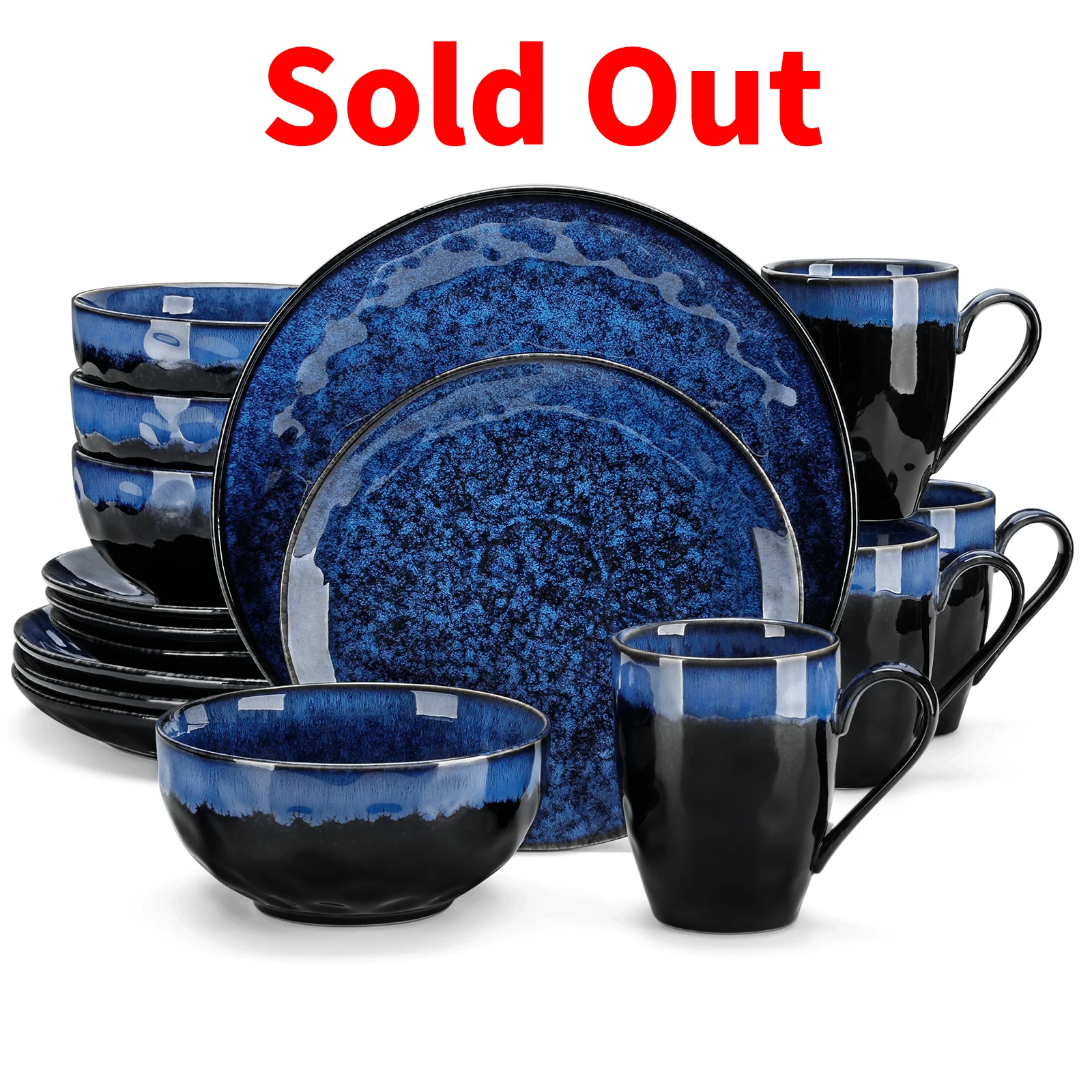 vancasso 16/32/48-Piece Starry Blue Dinner Set,Kiln Change Glaze Tableware Dinner Set with Dinner Plate,Dessert Plate,Bowl,Mug