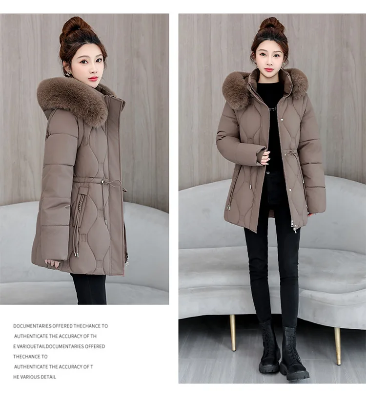 Simple Solid Color Large Fur Collar Hooded Removable Long-sleeved Down Cotton Jacket Women's 2025 Winter Thickened Warm Jacket