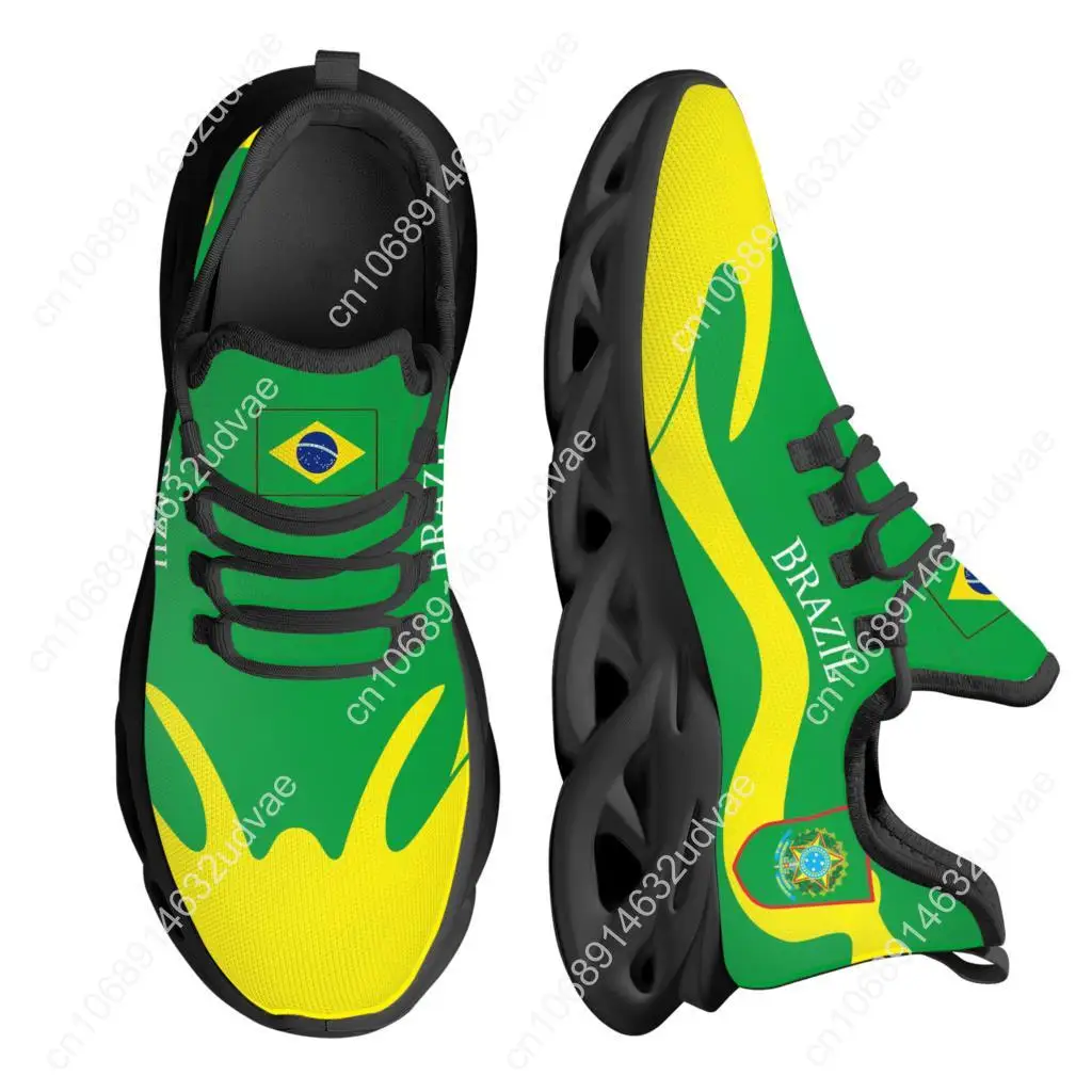 Personalized Brazil Flag Print Flats Shoes Women's Breathable Comfortable Sneakers Fashion Lace Up Mesh Walking Shoes Zapatos