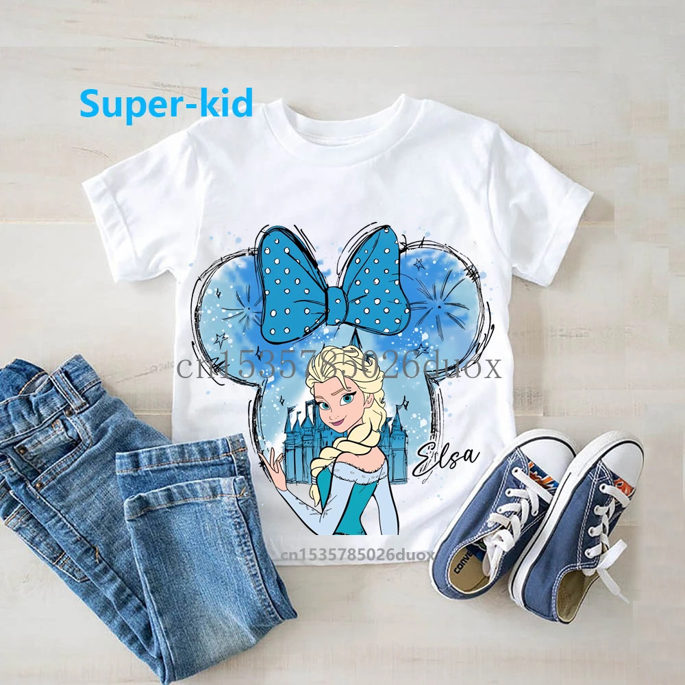 السحرية ديزني القلعة المائية الأميرة Kawaii فتاة قصيرة الأكمام التي شيرت ديزني الأميرة حسناء ارييل سندريلا أورورا طفل المحملة