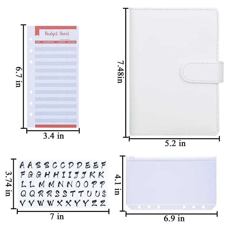 A6 PU Binder Cover With A6 Binder Pockets Expense Budget Sheets Sticker Labels For Money Saving Cash Envelopes System