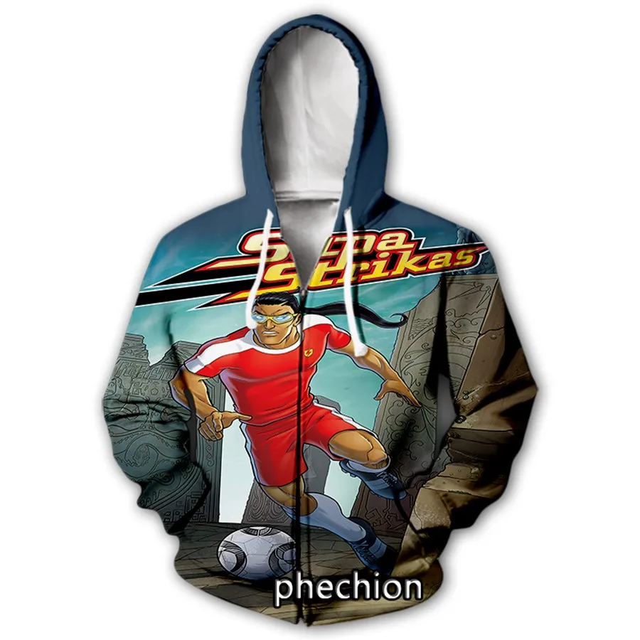 phechion New Men/Women Supa Strikas 3D Print Casual Zipper Hoodies Fashion Men Loose Sporting Zip Up Hoodies J40