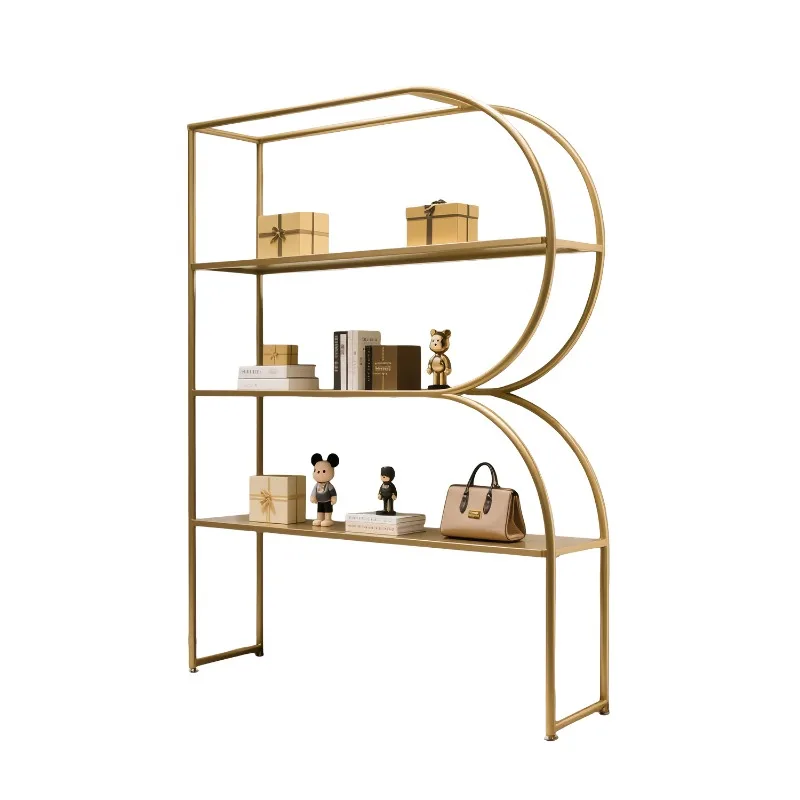 

Simple style creative display rack Floor-to-ceiling gold shelf Multi-layer storage rack Product display shelf Display cabinet