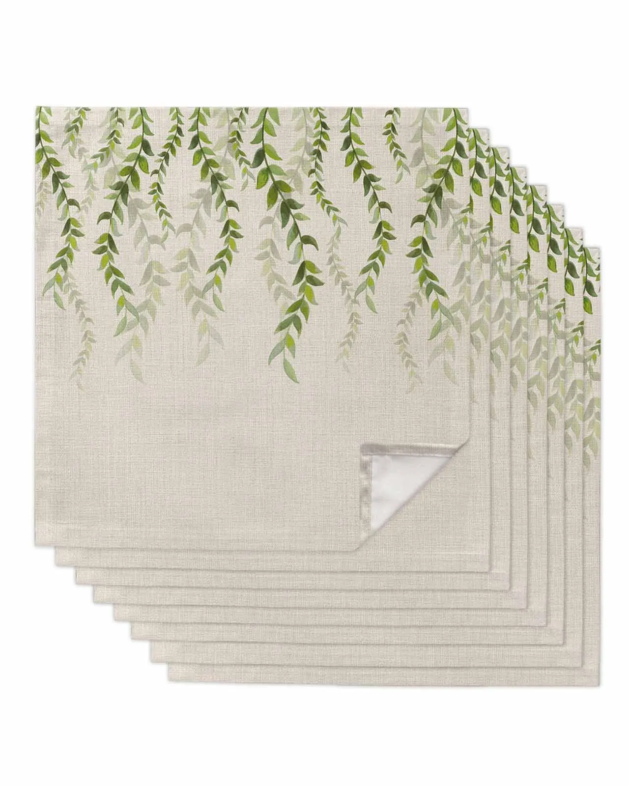 4pcs Plant Leaves Beige Linen Background  Table Napkins Cloth Set Kitchen Dinner Tea Towels Table Mat Wedding Decor Napkins