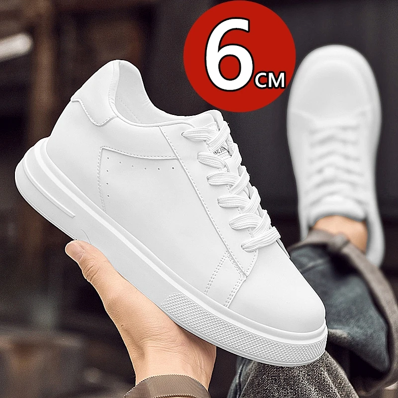 

Fashion PU Leather Elevator Shoes for Men 6cm Invisible Height Increase White Sneakers Heightening Casual Shoes Lift Sport Shoes