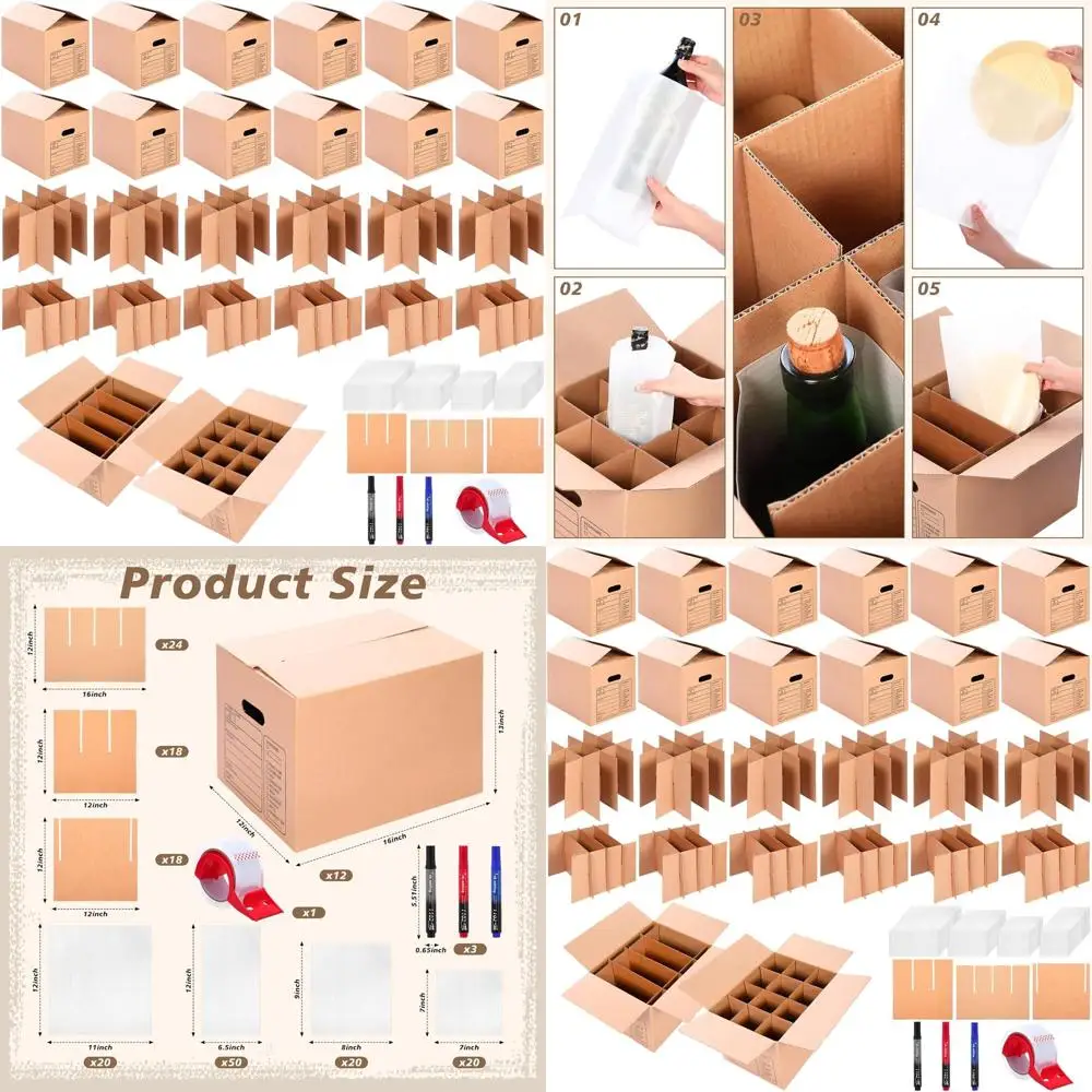 

12-Pack Kitchen Moving Boxes with Handle, 16x12x13 Inches, Glassware Dividers, Plate & Cup Boxes, Packing Tape Included for Kitc