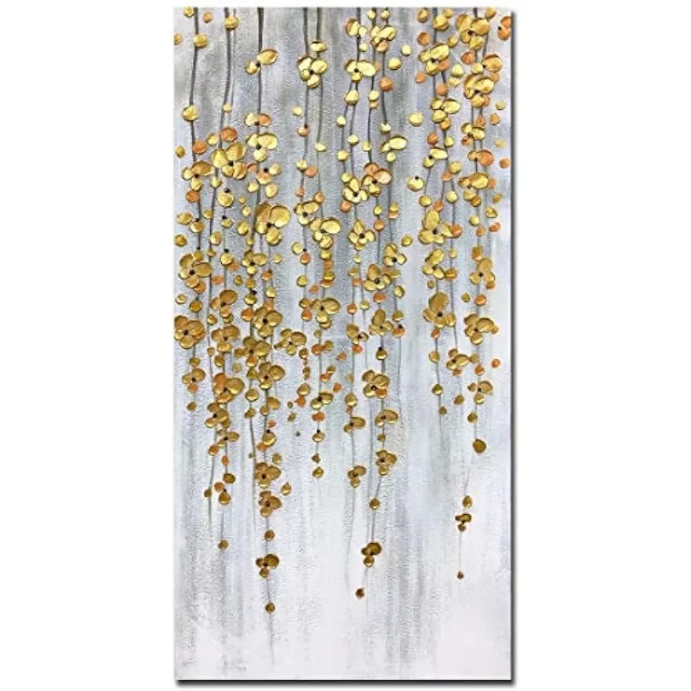 

Decorative Pictures 3D Hand Drawn for Living Room Decor Hand Drawn Silver Gold Flower Painting Abstract Artwork on Canvas Home