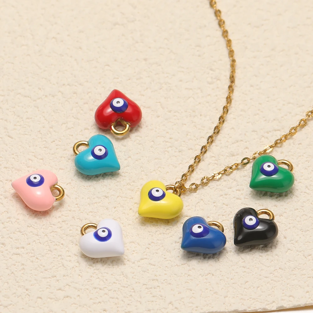 5pcs Stainless Steel Enamel Heart Eyes Charms Bohemian Necklaces Pendants for DIY Bracelet Earrings Making Kids Jewelry Findings view 6