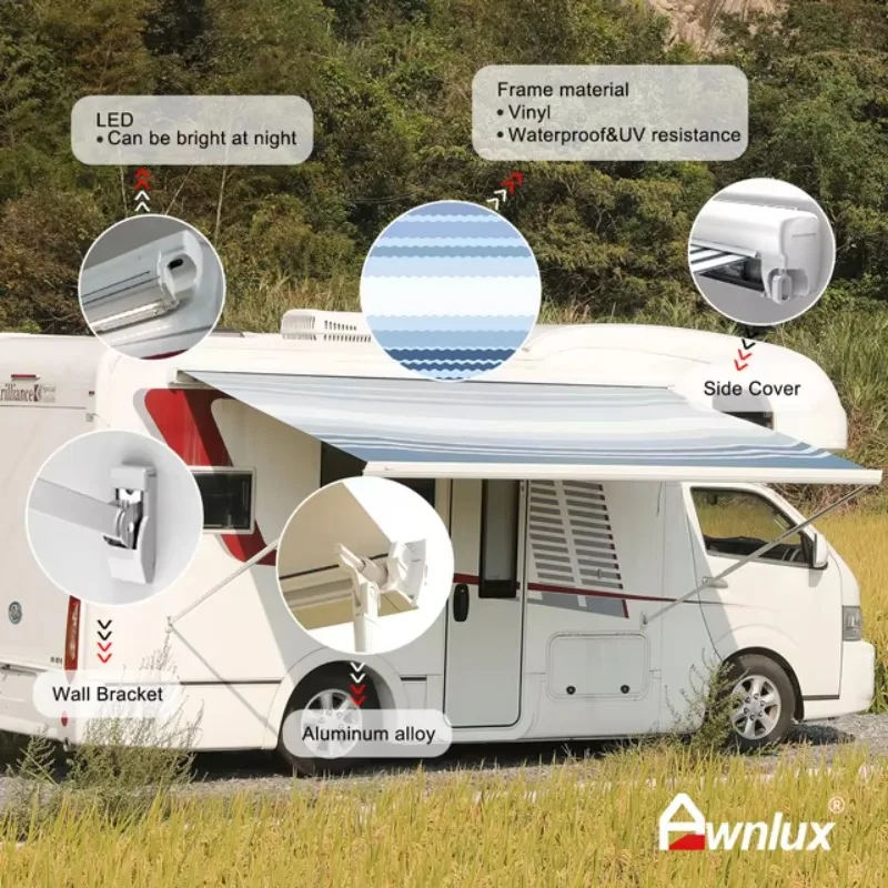 STLF Awnlux رخيصة في الهواء الطلق قابل للسحب الألومنيوم كاسيت التخييم الكهربائية المظلة المركبات قافلة المظلة مع شريط LED #4