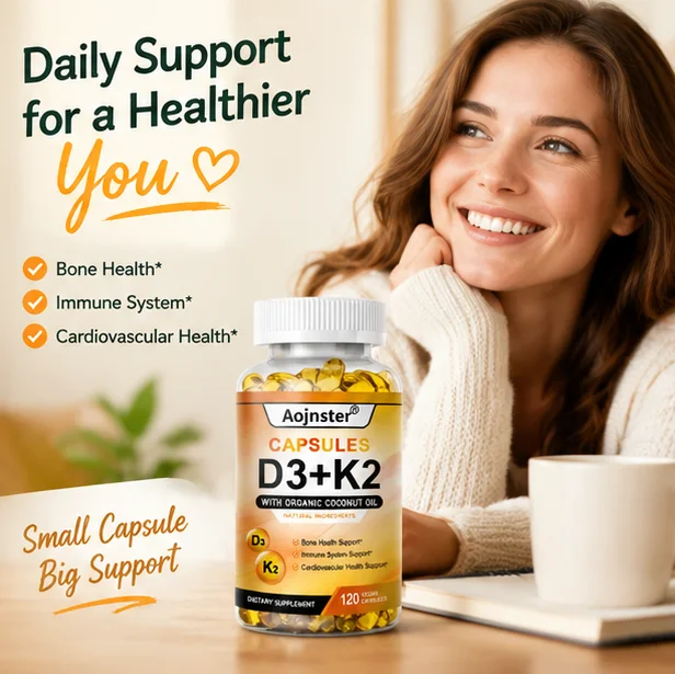 Vitamin D3 K2 Capsules with Organic Coconut Oil, Support Bone, Immune & Cardiovascular Health, 120 Vegan Capsules