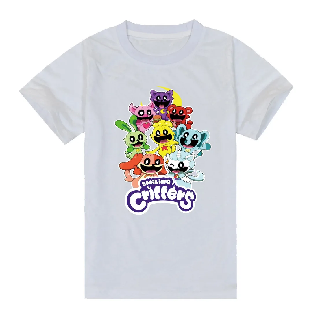 Disfraz de Critters sonrientes de dibujos animados para niños, camiseta de manga corta para adolescentes, niños y niñas, Tops de algodón para siesta de gato, novedad de verano 2024