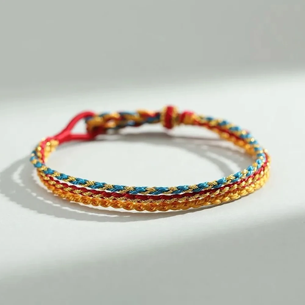 

Women Chinese Style Adjustable Braided Lucky Hand Rope Wishing For Love Happiness Friendship Peace Wishing Rope Bracelet Girl