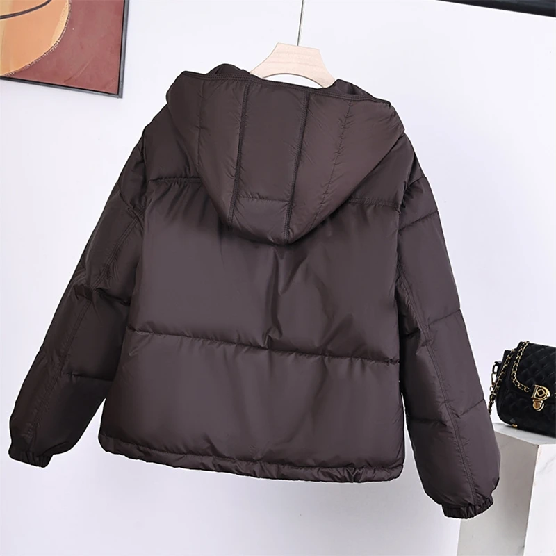 معاطف قصيرة للأسفل 2025 شتاء جديد فضفاض المرأة سترات مبطنة بالقطن سميكة الدافئة الخبز ملابس طويلة الأكمام مقنعين أبلى سترات #6
