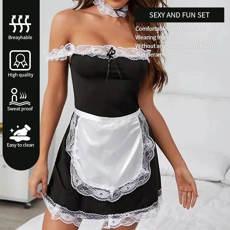 Женское кружевное пикантное школьное платье служанки, женское платье на одно плечо для косплея, универсальное пикантное платье служанки, пижама